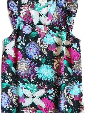 NWOT J. CREW Women's Floral Sleeveless Blouse w/ Ruffles and V Neck LIGHTWEIGHT